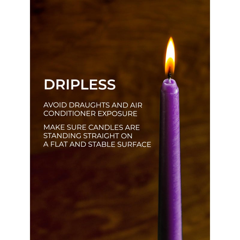 CANDWAX 12 inch Purple Taper Candles Set of 12 - Unscented Smokeless Dripless Tapered Candle Sticks - Taper Candlesticks for Special Occasions and Ordinary Dinners - Purple Tapered Candles - Image 4